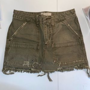 Free People Army Green Denim Skirt